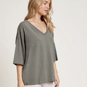 Barefoot Dreams slub jersey V-Neck boxy oversized tee shirt